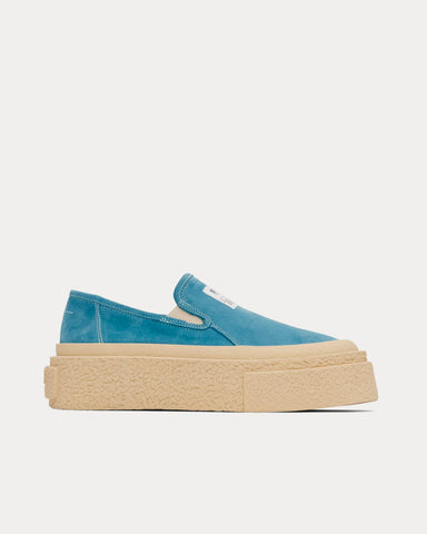 MM6 Maison Margiela Platform Suede Milky Blue Slip On Sneakers