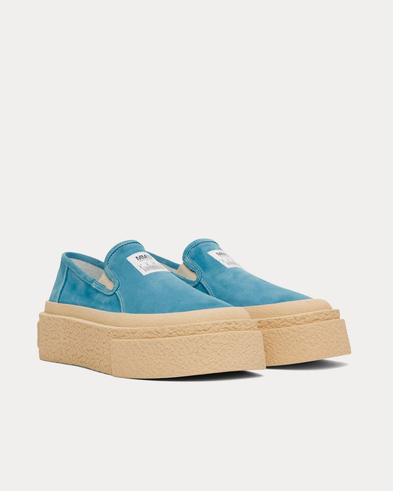 MM6 Maison Margiela Platform Suede Milky Blue Slip On Sneakers - 2