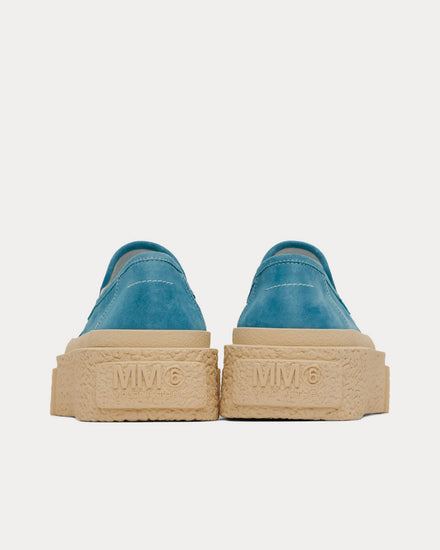 MM6 Maison Margiela Platform Suede Milky Blue Slip On Sneakers - 3