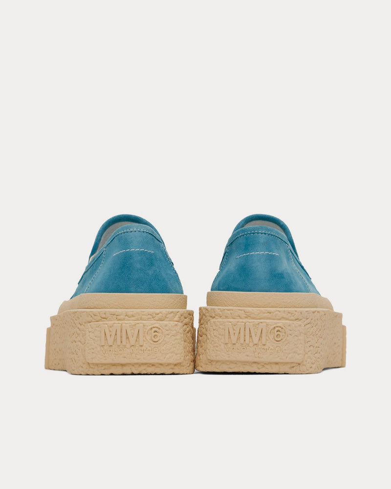 MM6 Maison Margiela Platform Suede Milky Blue Slip On Sneakers - 3