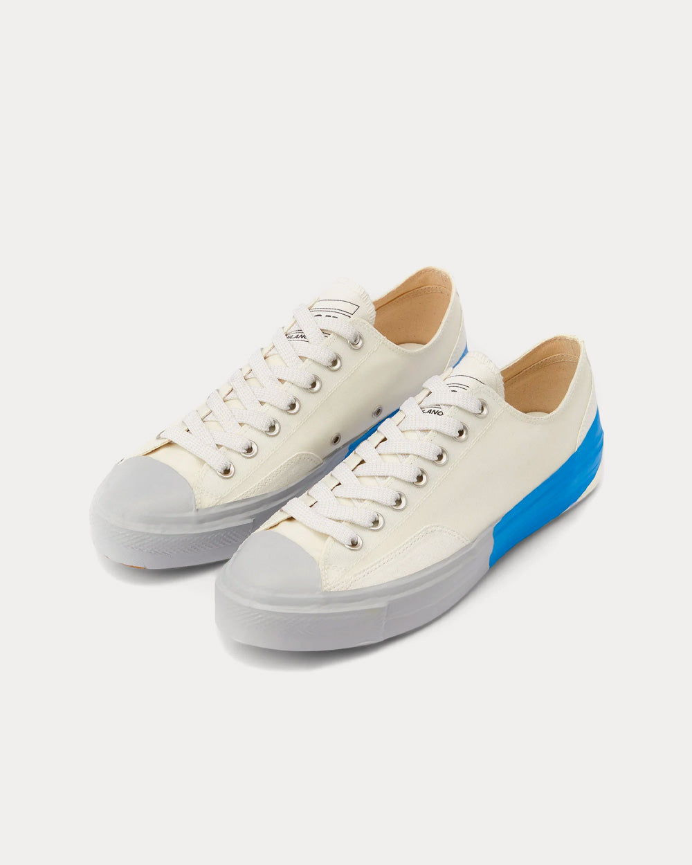 MSGM - Tape Appliqued Vulcanized Canvas White / Blue Low Top Sneakers