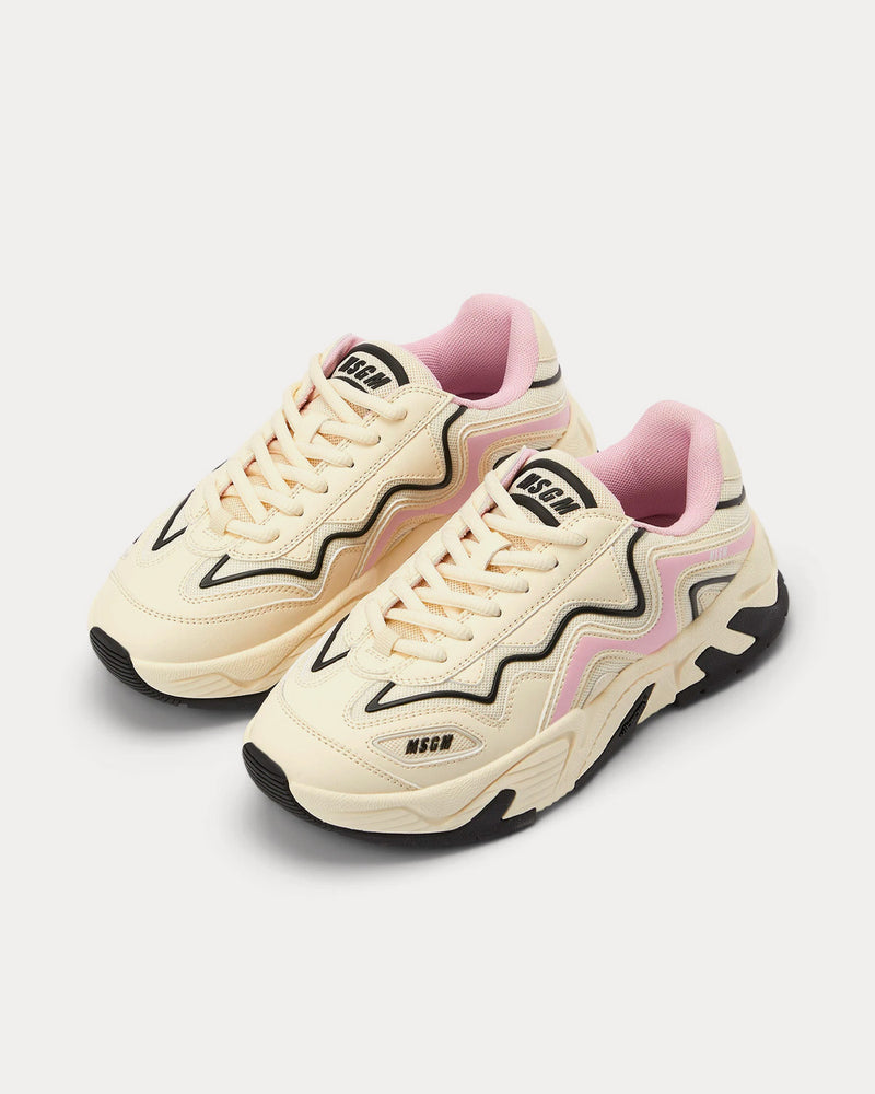 Msgm Vortex MSGM Women's Vortex Leather & Fabric Beige Low Top Sneakers & Trainers