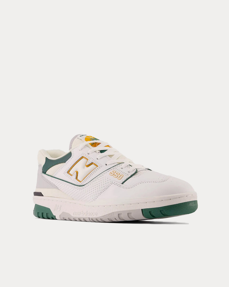 New Balance 550 White with Nightwatch Green & Grey Low Top Sneakers ...