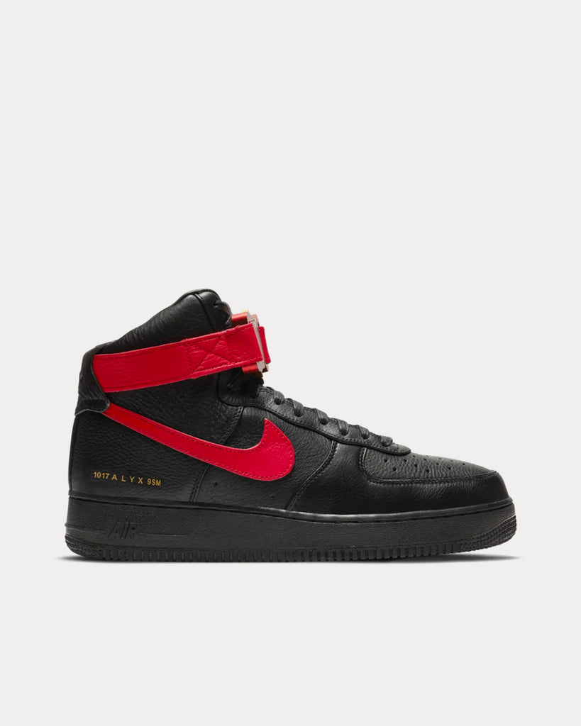 Nike x ALYX Air Force 1 Black and University Red High Top Sneakers