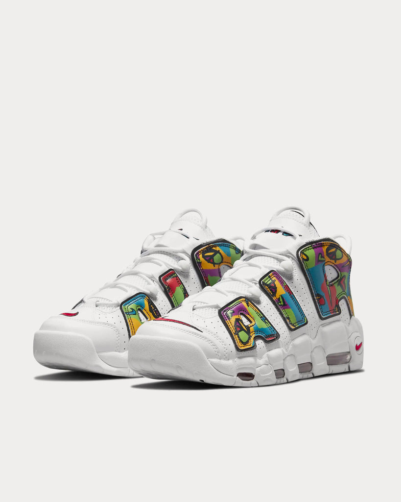 Nike uptempo white and gold hot sale