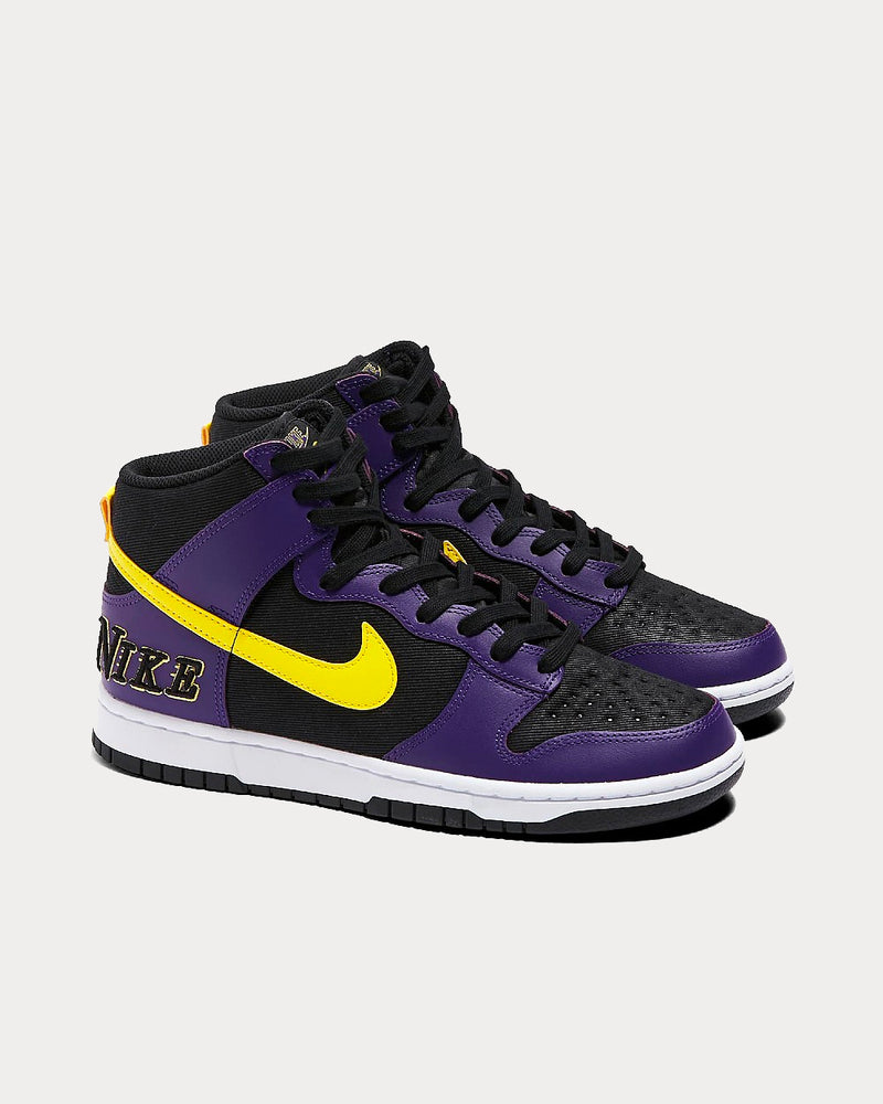Nike Dunk Hi EMB Lakers Black / Opti Yellow-Court / Purple High Top Sneakers - 2