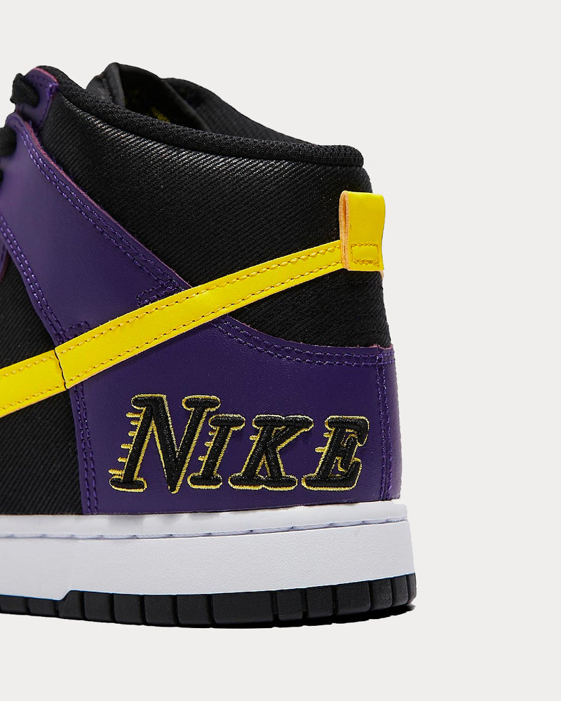 Nike Dunk Hi EMB Lakers Black / Opti Yellow-Court / Purple High Top Sneakers - 4