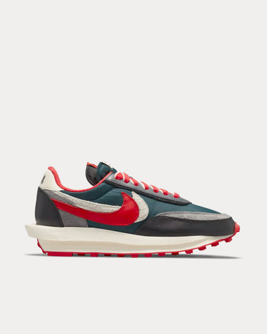 Nike x Sacai x UNDERCOVER LDWaffle Midnight Spruce and University Red Low Top Sneakers