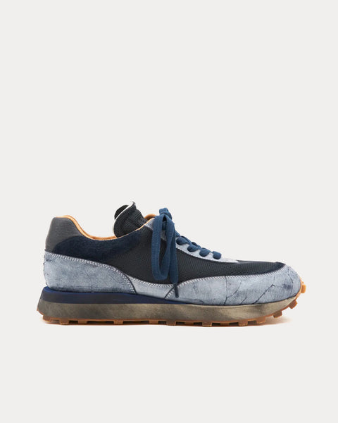 R-Type 01 Rocky Mohawk Leather Distressed Blue Low Top Sneakers