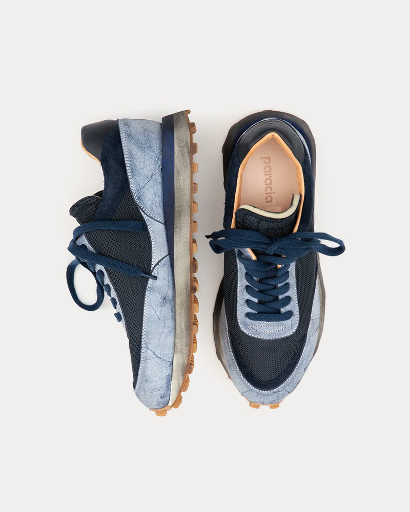 Paracia R-Type 01 Rocky Mohawk Leather Distressed Blue Low Top Sneakers - 2