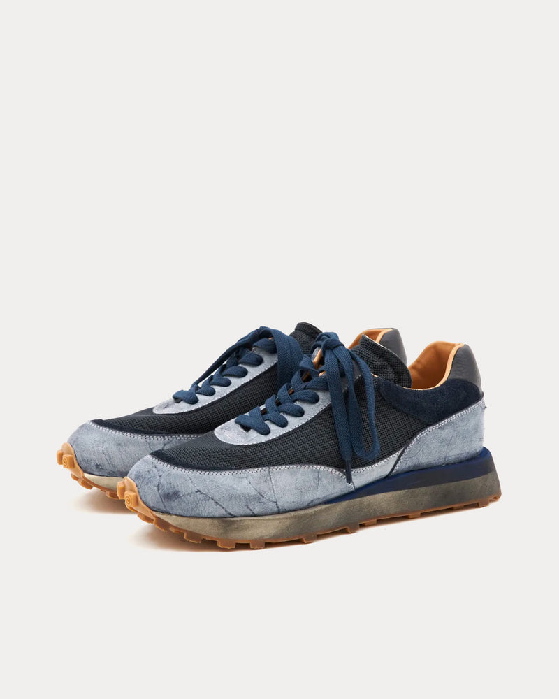 Paracia R-Type 01 Rocky Mohawk Leather Distressed Blue Low Top Sneakers - 3