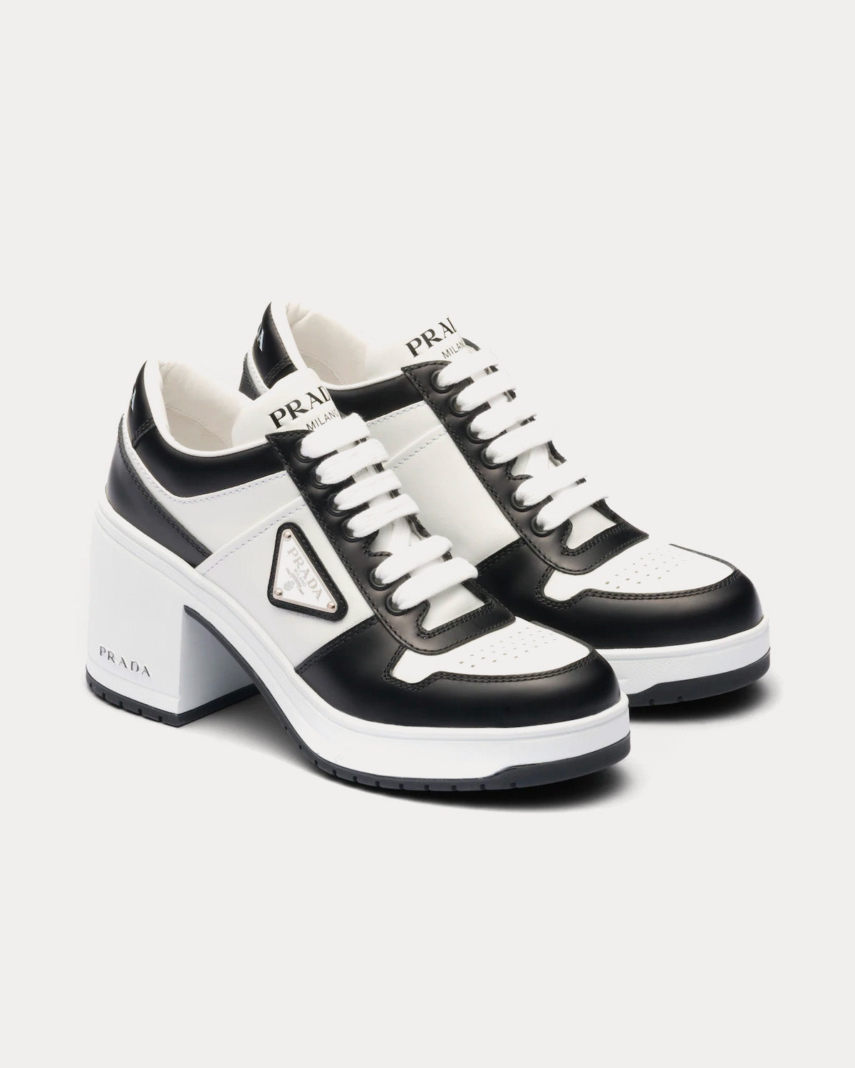 Prada Women s Downtown High Heeled Leather Black White Low Top Sneakers prada-women-s-downtown-high-heeled-leather-black-white-low-top-sneakers