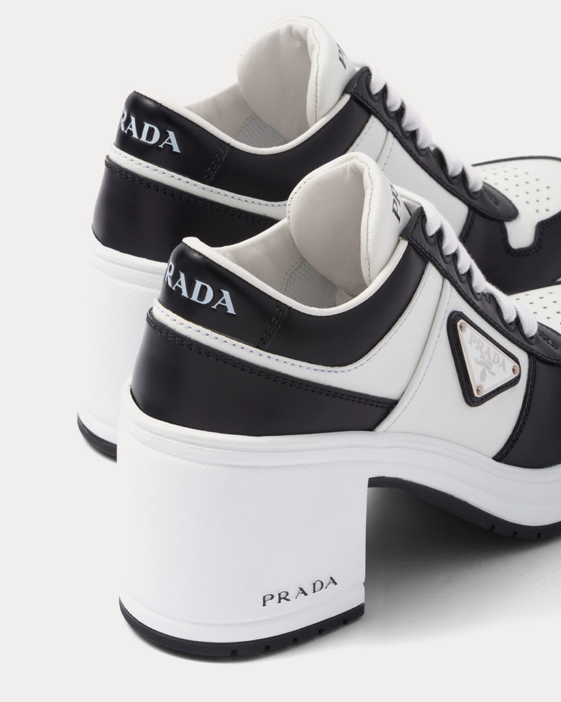 prada Downtownhigh heeled black white low top sneakers