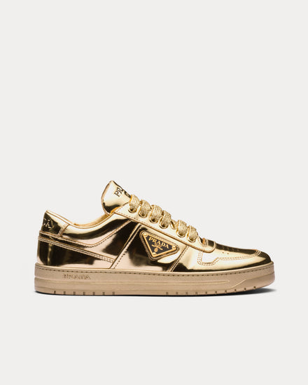 Prada Women's Downtown Metallic Leather Platinum Low Top Sneakers