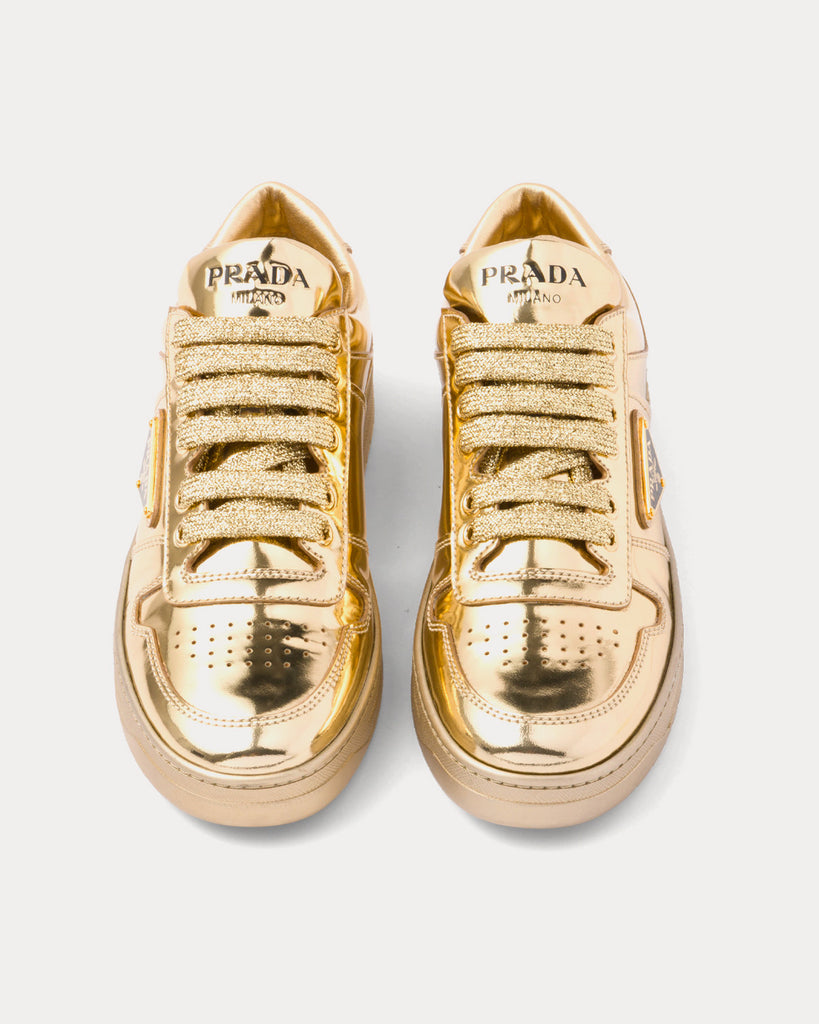 Prada Studded Glitter High-Top Sneaker Gold