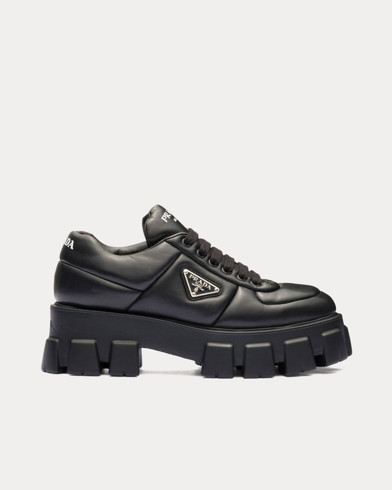 Prada Women's Soft Padded Nappa Leather Black Low Top Sneakers