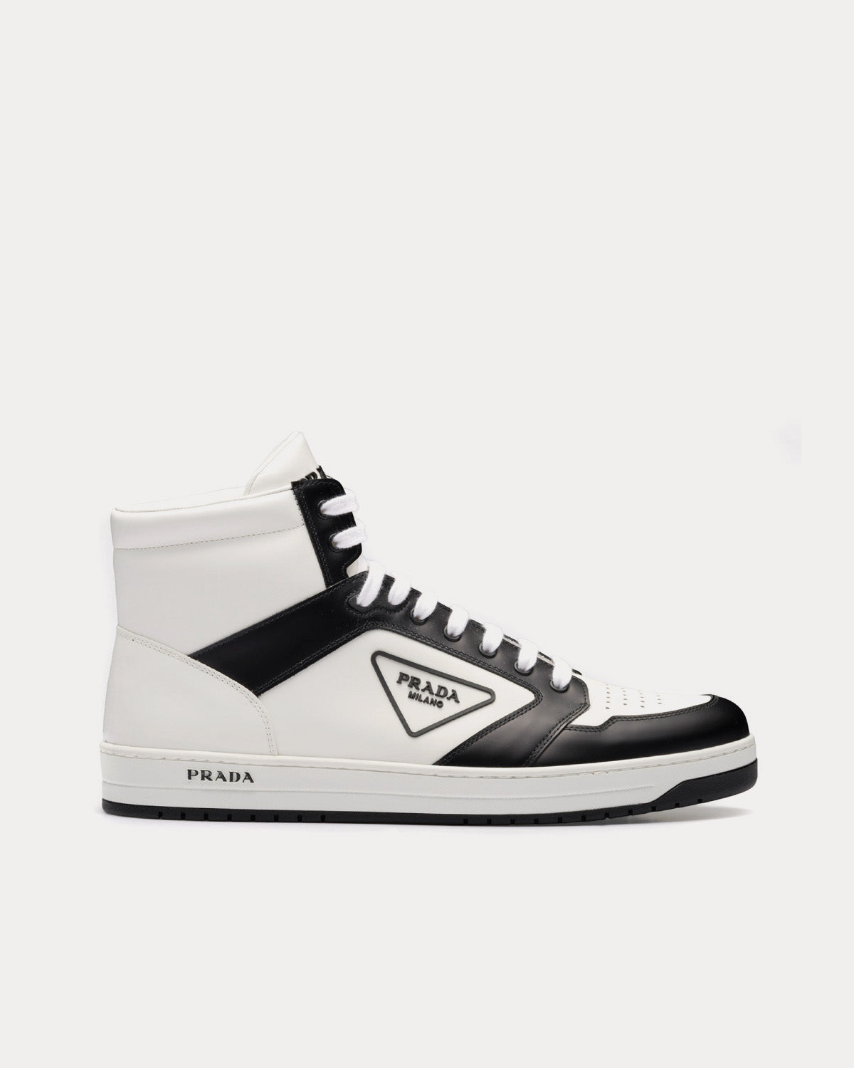 Prada Men's District Leather White / Black High Top Sneakers