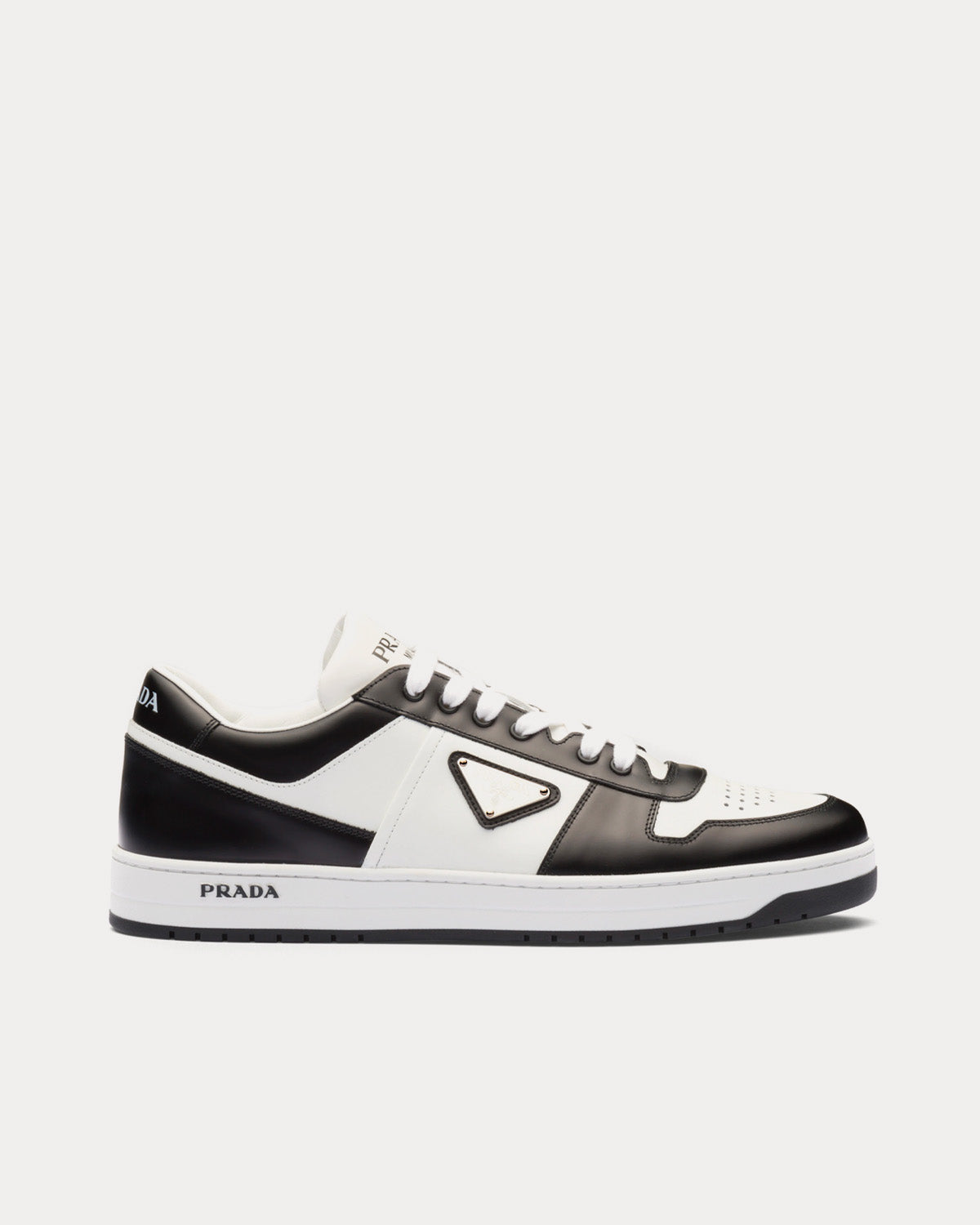 Prada Men's Downtown Leather White / Black Low Top Sneakers