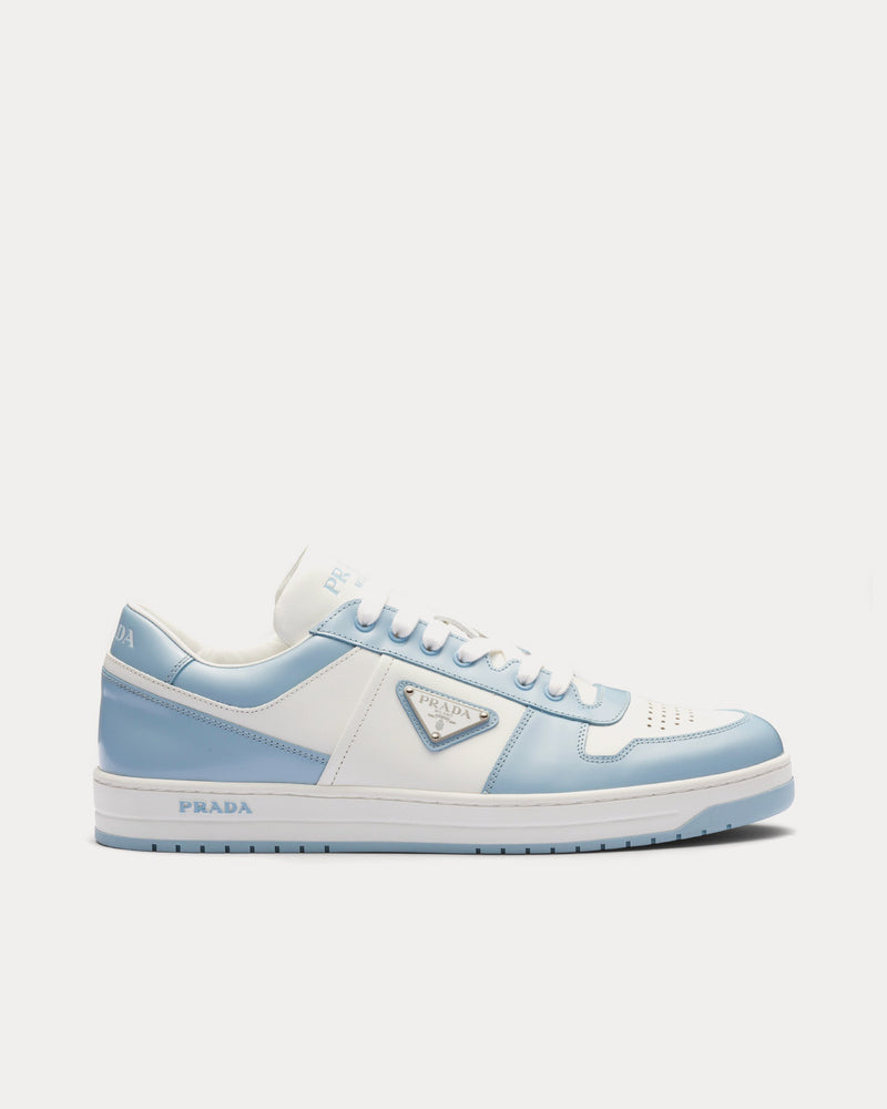 Prada Men's Downtown Leather White / Light Blue Low Top