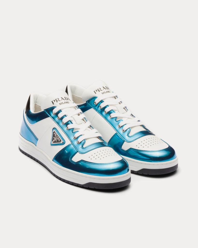 Prada Downtown Leather White / Sky Blue Low Top Sneakers - Sneak in Peace