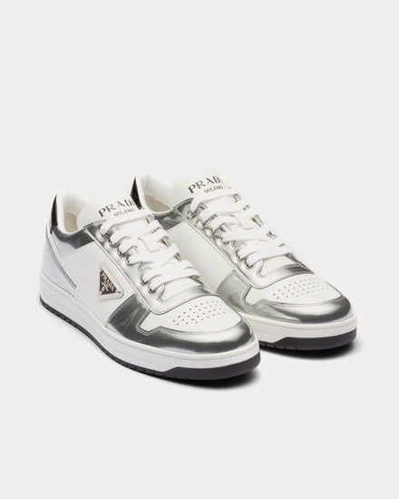 Prada Men's Downtown Leather White / Silver Low Top Sneakers