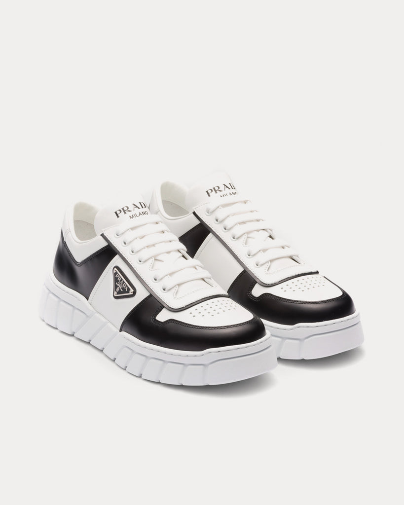 White/mango Downtown Perforated Leather Sneakers | PRADA