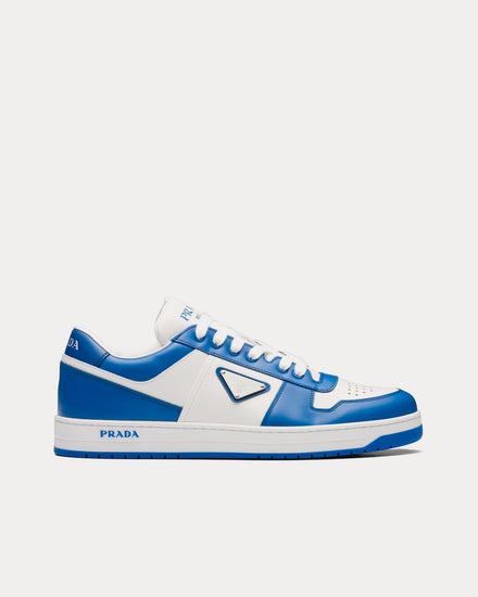 Prada Men's Leather White / Cobalt Blue Low Top Sneakers