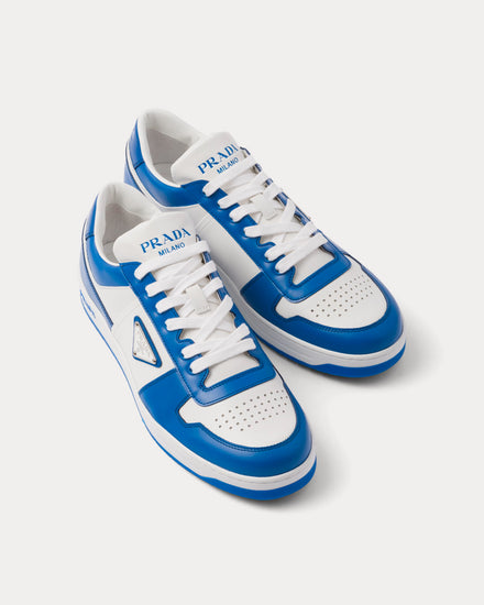 Prada Men's Leather White / Cobalt Blue Low Top Sneakers