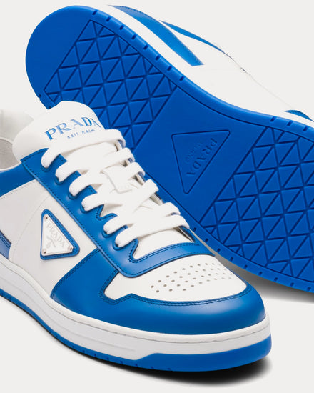 Prada Men's Leather White / Cobalt Blue Low Top Sneakers