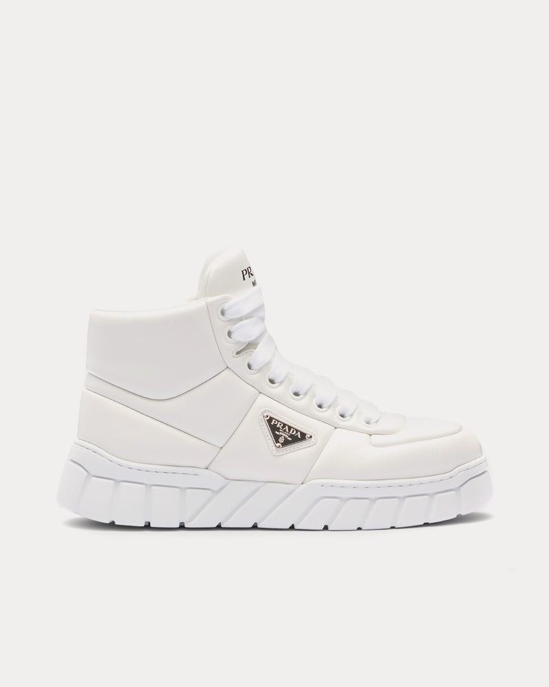 Prada Men's Padded Nappa Leather White High Top Sneakers