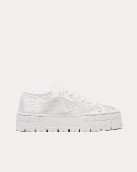 Prada Double Wheel Sequin White Low Top Sneakers - 1