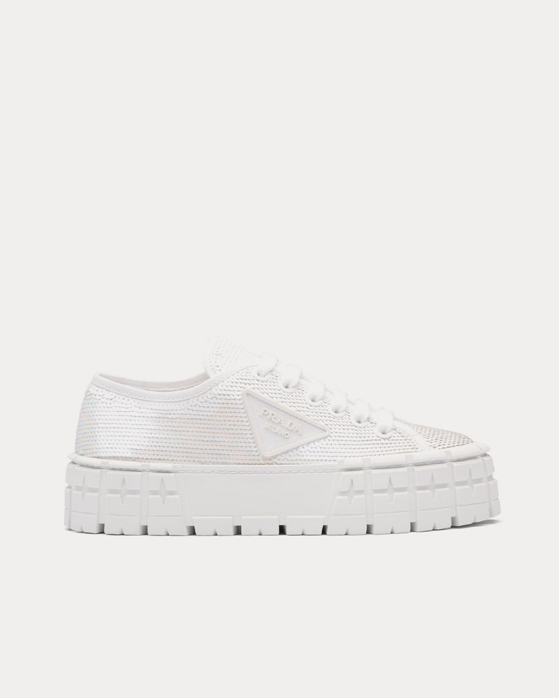 Prada Double Wheel Sequin White Low Top Sneakers - 1