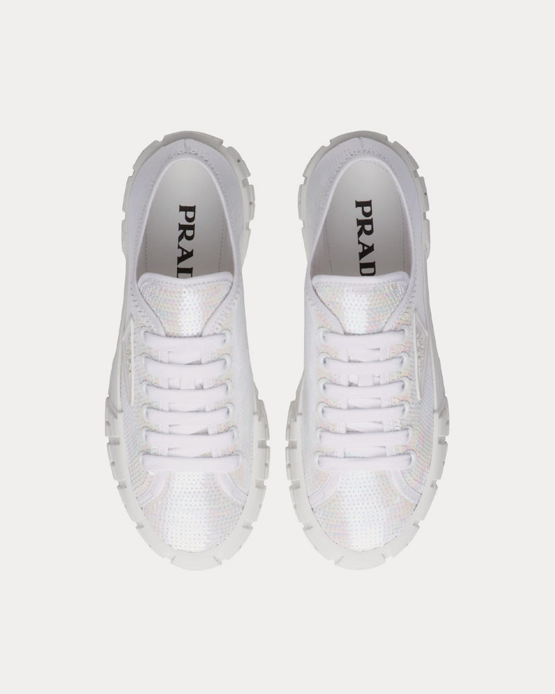 Prada Double Wheel Sequin White Low Top Sneakers - 2