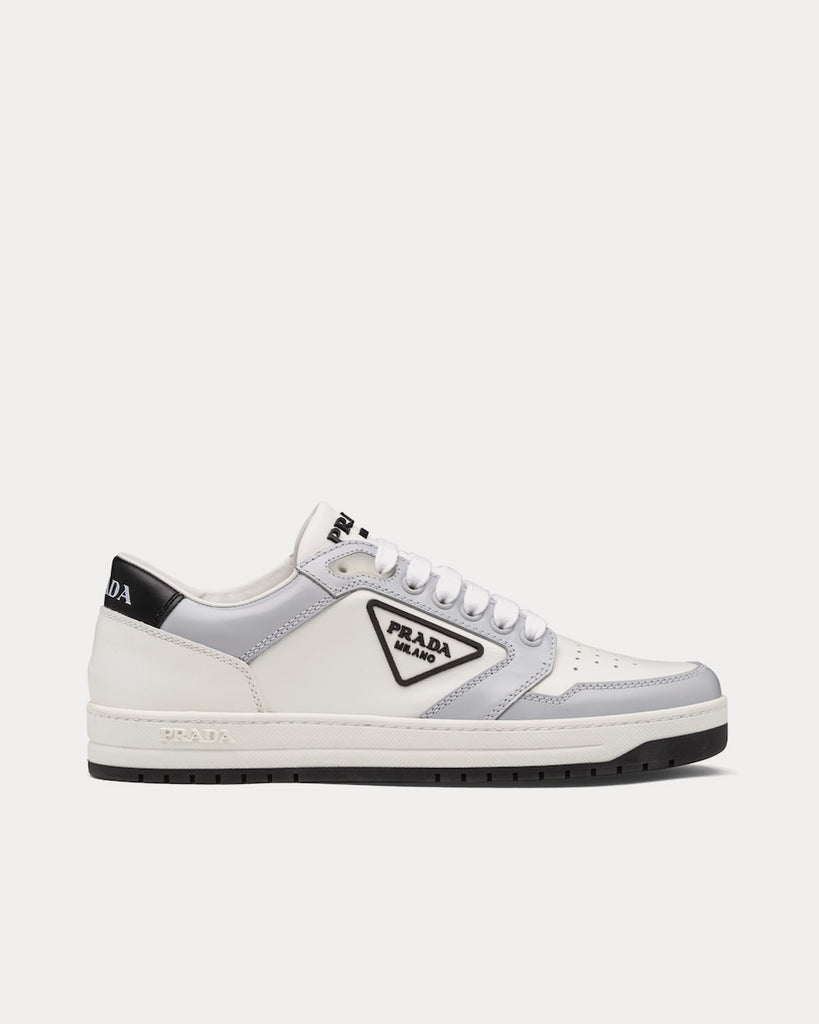 Prada Perforated Leather White Cornflower Blue Low Top Sneakers