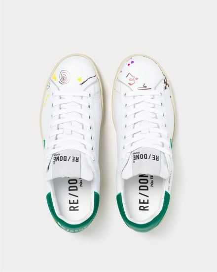 RE/DONE 70s Tennis Doodle White Green Low Top Sneakers - 5