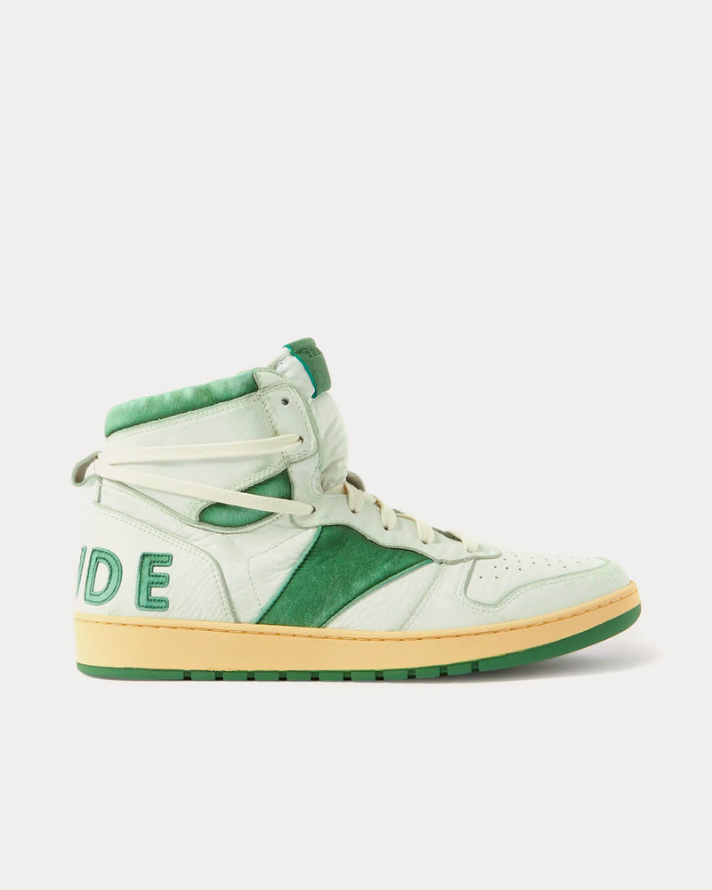 Rhude Rhecess Distressed Leather Green High Top Sneakers - 1