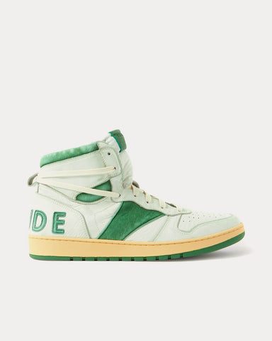 Rhude Rhecess Distressed Leather Green High Top Sneakers