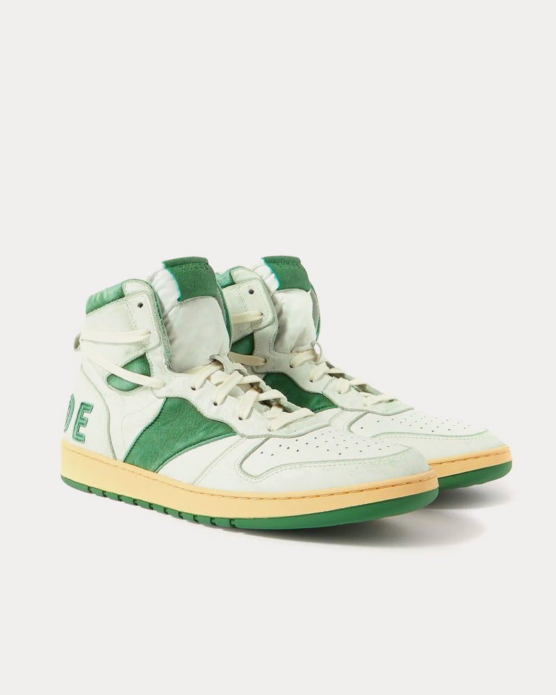 Rhude Rhecess Distressed Leather Green High Top Sneakers - 2
