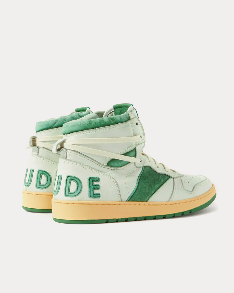 Rhude Rhecess Distressed Leather Green High Top Sneakers - 3