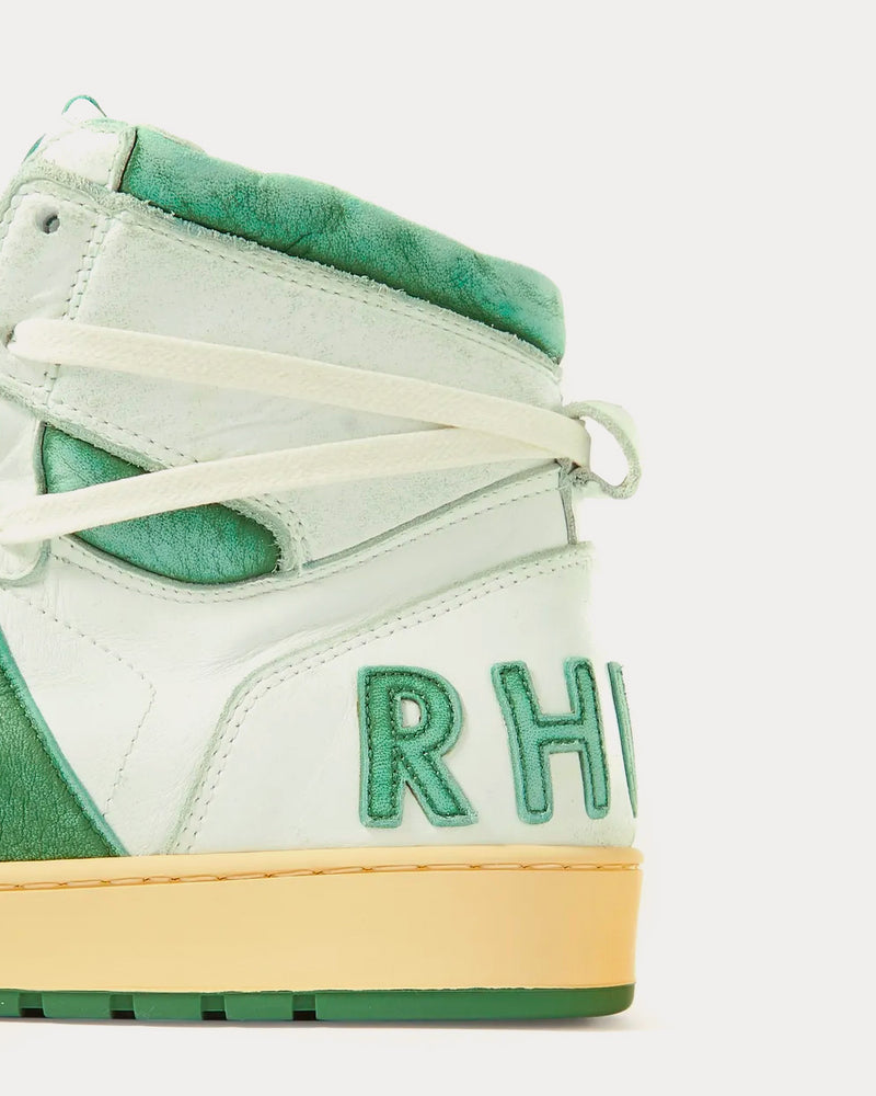 Rhude Rhecess Distressed Leather Green High Top Sneakers - 4