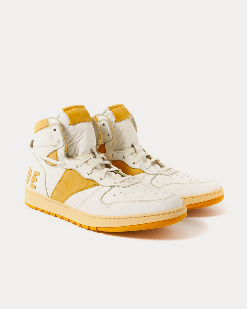 Rhude Rhecess Distressed Leather Yellow High Top Sneakers - 2