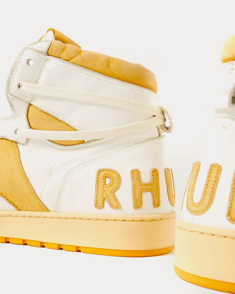 Rhude Rhecess Distressed Leather Yellow High Top Sneakers - 4