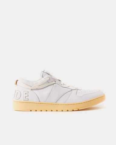 Rhude Rhecess Distressed Leather White Low Top Sneakers
