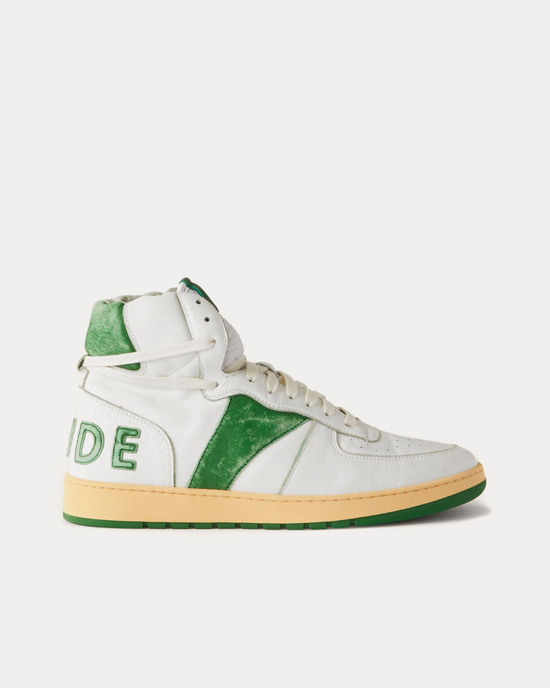 Rhude Rhecess Sky Suede-Trimmed Leather White / Green High Top Sneakers - 1