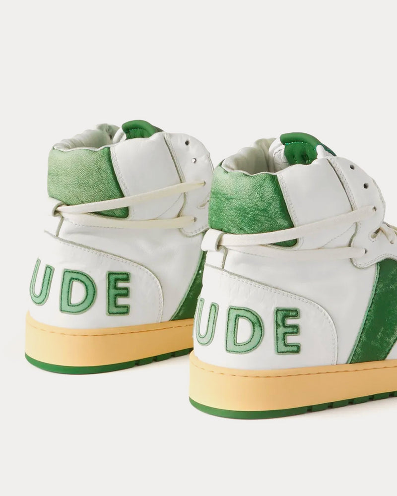 Rhude Rhecess Sky Suede-Trimmed Leather White / Green High Top Sneakers - 3