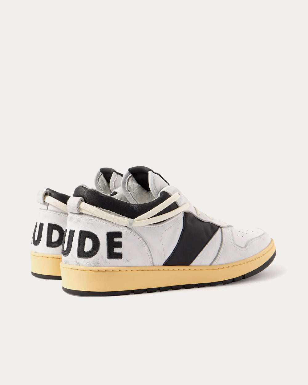 Rhude - Rhecess Distressed Leather White / Black Low Top Sneakers