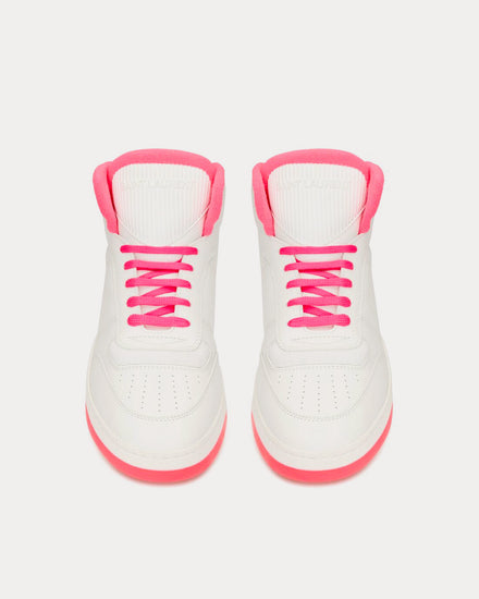 Saint Laurent SL/80 Smooth & Grained Leather Blanc Optique Et Rose Fluo Mid Top Sneakers - 2