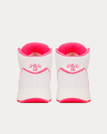 Saint Laurent SL/80 Smooth & Grained Leather Blanc Optique Et Rose Fluo Mid Top Sneakers - 4
