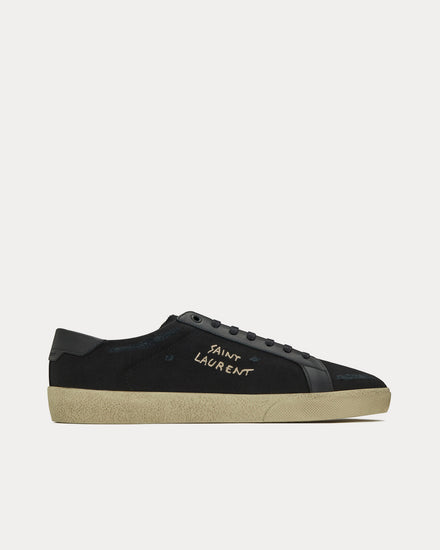Saint Laurent SL/06 Court Classic Embroidered Canvas & Smooth Leather Black Low Top Sneakers - 1