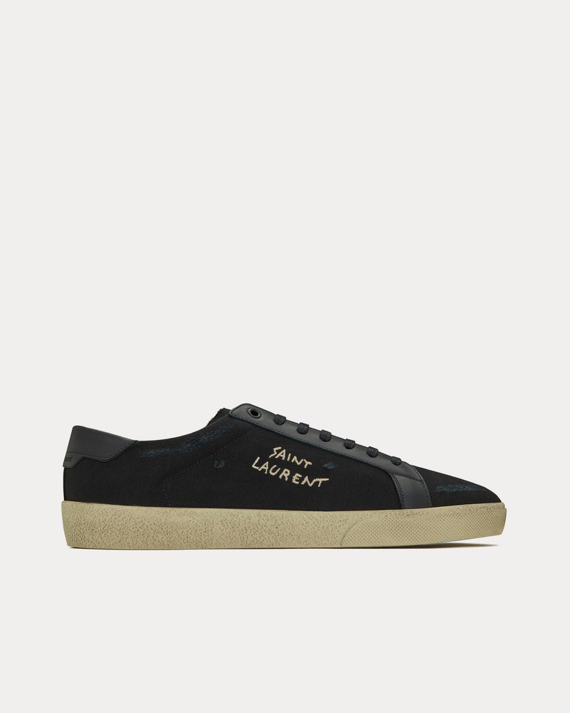Saint Laurent SL/06 Court Classic Embroidered Canvas & Smooth Leather Black Low Top Sneakers - 1